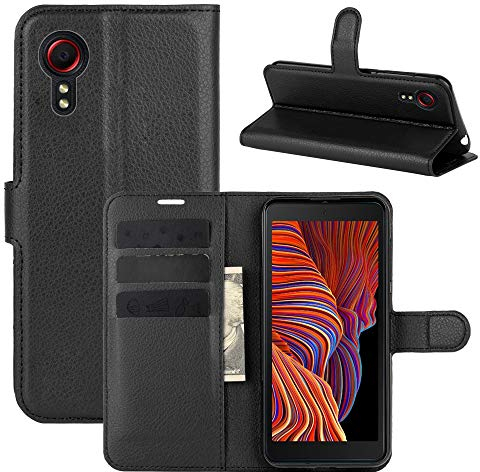 Hülle Kompatibel mit Samsung Galaxy XCover 5 | Klapphülle Schutzhülle mit Kartenfächer Kompatibel für Galaxy XCover 5 | Magnetverschluss Klapphülle | Schwarz