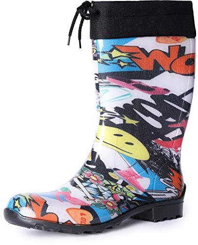 Ladeheid Gummistiefel Damen mit Stulpe Wasserdicht Regenstiefel für Jede Jahreszeit LA-968 (Zeitung, 36 EU)