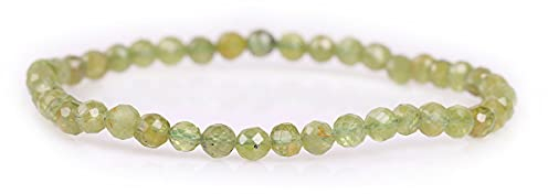 Gem-Inside 4 mm glänzender facettierter echter natürlicher grüner Olivin-Peridot-Quarz-Stein, Stretch, handgefertigte Chakra-Perlenarmbänder für Frauen, Heilungsschmuck, 18 cm