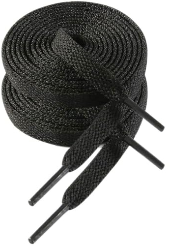 VSUDO 120 cm Cordones de Zapatillas Negro Plano, 8mm Ancho Cordones de Zapatos Deporte Negro, Black Sneaker Shoelaces, Cordone Deportivos de Repuesto para Mujer o Hombre (1 Par-Negro-120cm)