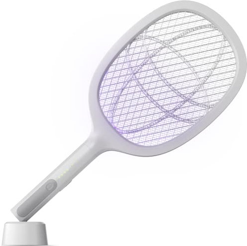 Nataka Elektrischer Fliegenvernichter, 3000V elektrischer Fliegenvernichter Schläger - USB aufladbar, 6 helle Led Lichter Fliegenklatsche, Handheld und Hands-Free Funktion Bug Zapper