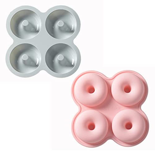Binnan 2 Piezas Moldes de Silicona para Hacer Donuts, Moldes Antiadherentes, Moldes Reposteria para Donuts, Molde de Silicona para Hornear con 4 Cavidades