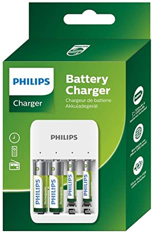 Philips Batterieladegerät - USB-Anschlüsse - Inkl. AA-Batterien und AAA-Batterien - Akku Ladegerät Universal