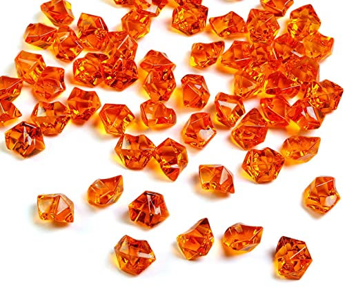 HappyFiller Orangefarbene künstliche Eissteine, Acryl-Steine, Piratenschatz-Edelsteine, Vasenfüller, Harz-Kunsthandwerk, Kunstkristall, Tafelaufsätze, Tischstreuung, Heimdekoration, 400 ml