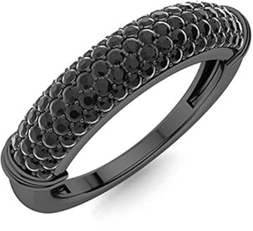MOONEYE Halbes Ewigkeitsband 2 mm runder schwarzer Spinell-Edelstein 925er Sterlingsilber-Ring mit schwarzer Beschichtung