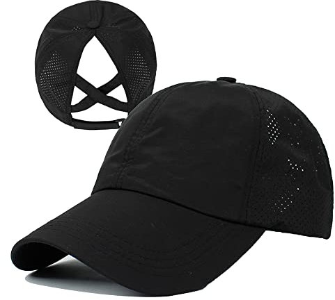 DOOVID Baseballkappe Damen Sommer Mesh Sport Cap Criss Cross Pferdeschwanz Baseballmütze, 1 Packung schwarz, Einheitsgröße