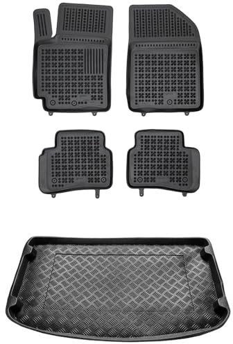 MOTOS Satz Gummifußmatten und PE Kofferraumwanne für Kia Rio IV 2017-2020 Verbessern Sie Ihren Reisekomfort mit Antirutschmatte Auto - Allwetter fußmatten Auto, Schutz vor Verschmutzung