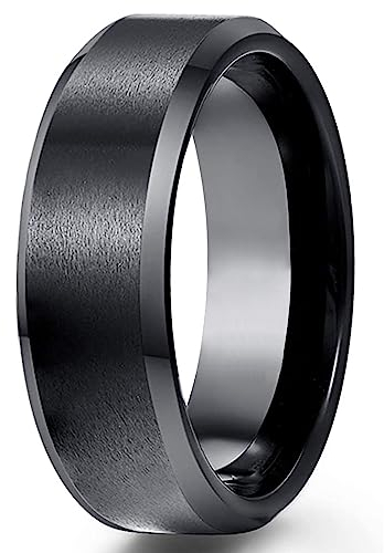 ESHIONER G23 Titan Ringe für Herren 8MM Schwarzer Ringe Herren Eheringe Herren Verlobungsringe Freundschaftsring Versprechungsring Ehering Größe 52(16.6) - 70(22.2)