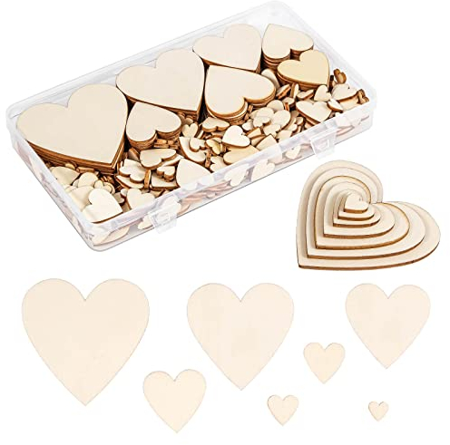 Holzherzen, 246 Stück Holzherzen Scheiben Set, Holzherzen Streudeko Unbehandelt, Holz Herzen Deko für DIY Handwerk Hochzeit Geburtstag Gästebuch Beschriften, Wooden Hearts Decoration