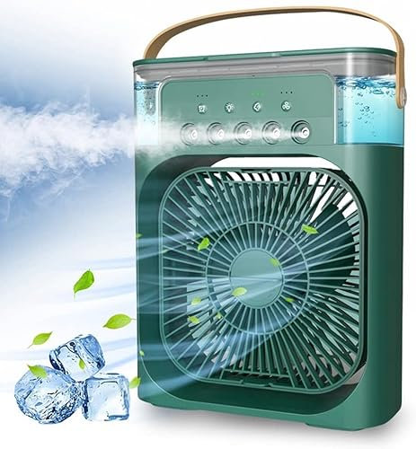 Portable Air Conditioner Fan, 4 in 1 Personal Mini Cooling Fan with Water Mist Spray, 3 Speeds Evaporative Air Cooler Small Aircon Humidifier Water Fan Spray Mist Desk Fan for Home Office Room (Green)