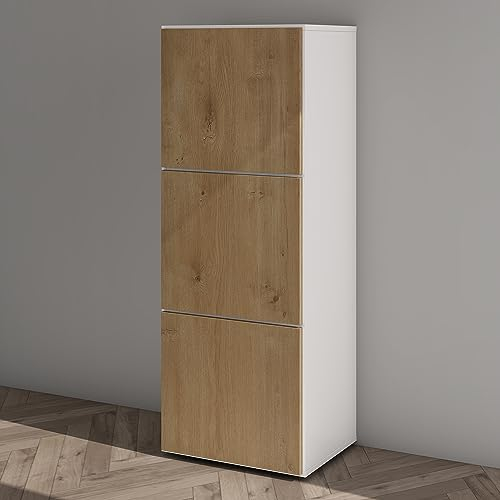 Mai & Mai Schuhschrank Schuhkommode mit 3 Schränken BTH: 45x36x120 cm Schuhregal Möbel in Weiß matt + Kerneiche Schuhschrank02