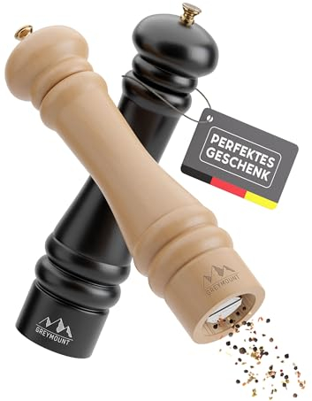 GREYMOUNT ® Caucasus Salz und Pfeffermühle Set (Black/Wood, Set aus zwei Mühlen)