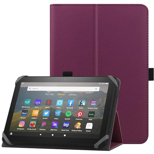 HoYiXi Funda Universal para 7-8 Pulgadas Tableta Fire HD 8 2020/2022 y Fire HD 8 Plus 2020/2022 con Soporte Folio y Correa de Mano Funda Protectora para 7-8 Samsung Lenovo Android Tableta - Morado