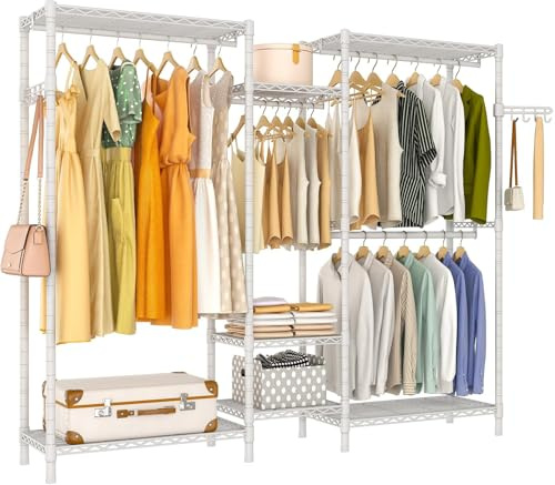 Exglobol Heavy Duty Clothes Rails, 400kg Load,183x40x195 cm White | Portable Freestanding Adjustable Clothing Rack with 7 Tiers Adjustable Wire Shelving for Beedroom, Walk-in Closet