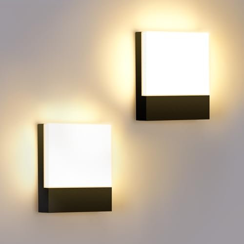ledmo 2 Stücke 15W LED Wandleuchten Aussen/Innen Wandlampe Auf und ab Beleuchtung LED Außenleuchten 3000K Warmweiß Wandlampen IP65 Wasserdichte Wandleuchte Schwarz