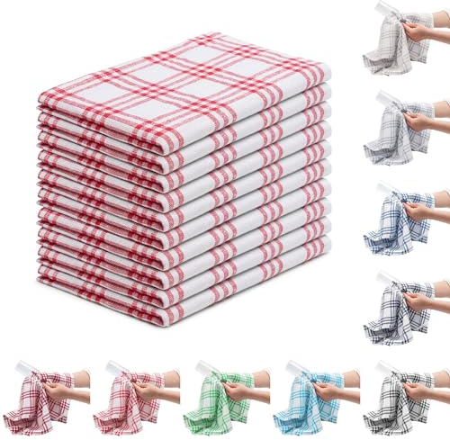 EllaTex 10er Pack Geschirrtücher Küchentücher Trockentücher Grubentücher 100% Baumwolle, Farbe: Rot