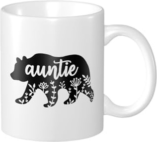 Fenmshairy Floral Bear Auntie Funny Ceramic Coffee Mug, Best Aunt Gift for Auntie Sister, Christmas Birthday Gift for Women Mom Stepmom Nana Grandma from Nieces and Nephews, 11 Oz White