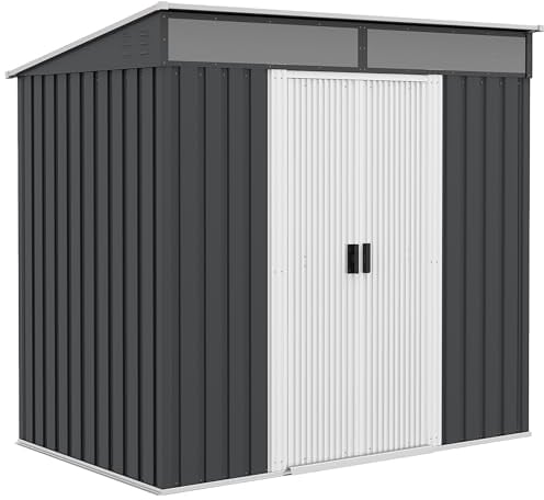 Outsunny Casetta da Giardino Porta Attrezzi in Acciaio 1.2x2x1.8m con Base, Capanno da Giardino con Finestre Trasparente, Serratura, Porta Scorrevole, Tetto Inclinato, 2 Ganci e 2 Prese d'Aria, Grigio