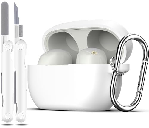 R-fun Custodia Compatibile con Sony WF-1000XM5(2023),Custodia in Silicone Compatibile con Sony WF-1000XM5, Supporta la Ricarica Wireless, con Portachiavi e Kit di Pulizia,Bianco