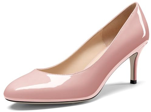 NobleOnly Donna Chiusa Rotonda Punta Medio Gattini Tacco Heel Slip-on Ufficio Pumps Dress Casual Classico Scarpe 6.5 CM Heels Rosa 36 EU