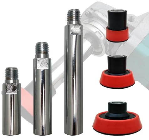 Gaquolam 5/8-11 Thread Grinder Extension Shaft with Backing Pad,3 4 & 5.5 Connecting rod with 1 2 & 3 Polishing Pad Airway Buffer Extender for Angle Grinder and Car Polisher (Silver)