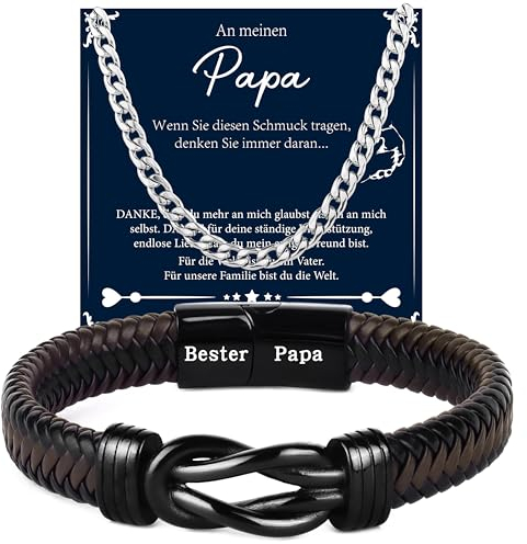 Merclix Vatertagsgeschenke für Papa Lederarmband-Halskette Set Papa Geschenk Vatertag Geschenk von Tochter Geschenk Papa Geburtstag Papa Geschenk Weihnachten Weihnachtsgeschenke für Papa
