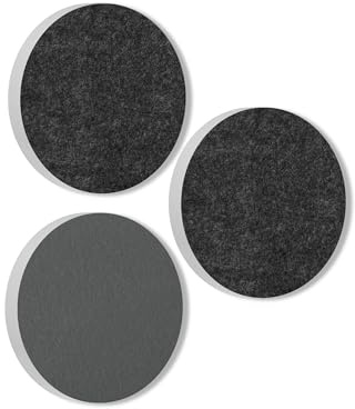 platino24 Akustikpaneele 3 Elemente Colore Kreis Ø 40 cm Anthrazit + Granitgrau I Schallabsorber aus Basotect G+ mit Akustikfilz I Schalldämmung Wand & Decke I Akustikelemente Wandpaneel