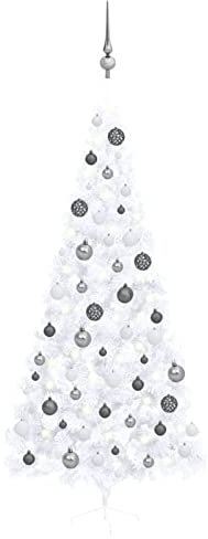 Sufrk Medio árbol de Navidad Artificial con LED y Bolas Blanco 240 cm Pino Navidad Grande