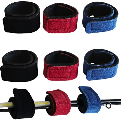 XUKZIMA Lot de 6 sangles de canne à pêche réglables en caoutchouc, protection pour canne à pêche à la carpe, fourreau et housse canne a peche, support pour lancer peche