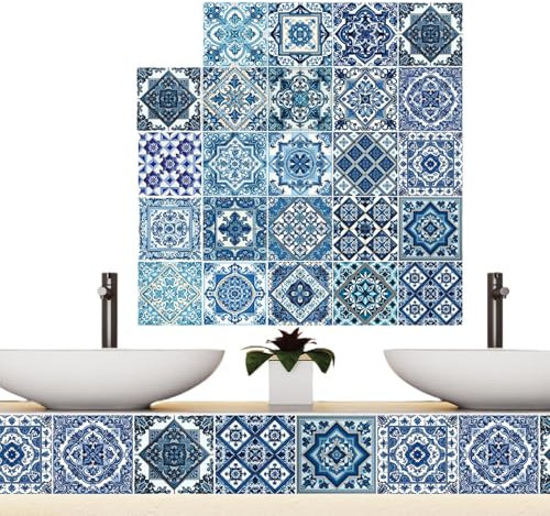 Fliesenaufkleber im portugiesischen Vintage-Design, Wandfliesen-Aufkleber, wasserabweisend, für Bar, Waschküche, Treppe, Küche, Keramikfliesen