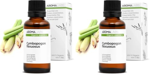 BIO - Lemongrass Essential Oil - 30mL - 100% Pure, Natural, Chemotyped and AB Certified - AROMA LABS (French Brand) (Pack of 2)