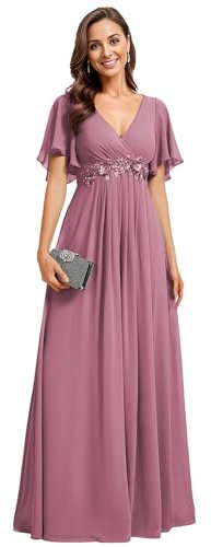 Ever-Pretty Women's Chiffon V Neck Short Sleeves Appliques Prom Evening Dresses Orchid 20UK