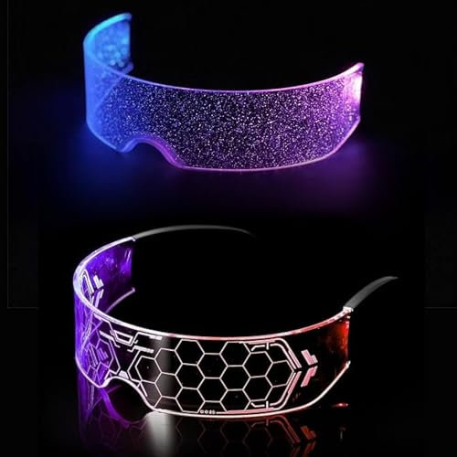Yomaido Occhiali con visiera a LED a 7 colori, per festival, cosplay, bar, club, feste, colori misti e a nido d'ape