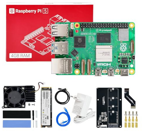 Yahboom RPi5 Developer Kit 4GB + PD Power Adapter+Pi 5 Case Active Cooling+PCIe M.2 SSD+256G SSD ROS2 System Ubuntu20.04 Suitable for AI Programming Python (4GB-PCIe M.2 SSD Kit)