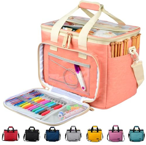 Aufbewahrungstasche für Wolle, Stricktasche Zur Garn aufbewahrung für Stricken, Häkeln, Stränge des Garns, Stricknadeln (bis zu 14 ”) (Rosa)
