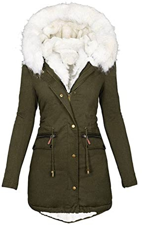 KHIRVWL Giacca Parka Donna Invernale con Cappuccio Medio Lungo Cappotto Giubbotto Foderato in Pile Antivento Caldo Cappotti Giaccone in Cotone con Cerniera Tasche Outdoor Viaggio Giacca di Cotone