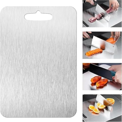Nueva tabla de cortar de titanio, 100% titanio puro, tabla de cortar de doble cara de grado alimenticio para carnes, frutas y verduras (14 x 10 pulgadas)