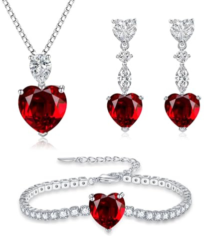 Glintara silver smyckeset för kvinnor, 925 sterlingsilver hjärta halsband örhängen armbandsset, 3 st hängen med 45 cm kedja & hängörhängen & armband, hjärta smycken set med zirkon med