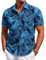 COOFANDY Mens Hawaiian Shirt Short Sleeve Casual Button Down Shirt Flower Printed Beach Tops Summer Holiday Shirt Regular Fit with Pocket Leaf-Bright Blue XXL