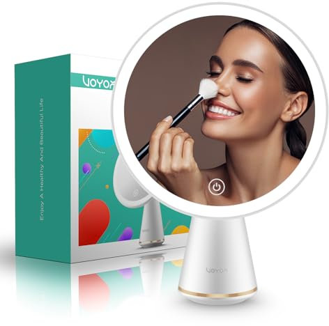 VOYOR Espejo Maquillaje con Luz Carga USB Espejo de Mesa Interruptor de Pantalla Táctil Espejo Tocador con Luz Brillo Ajustable LED Espejo de Baño Portátil de Pie Espejos CM110
