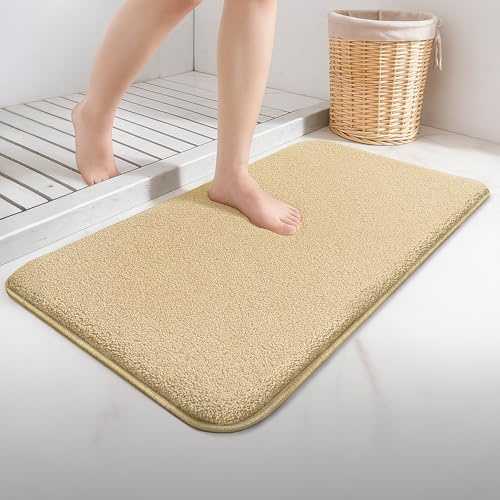 VOUNOT 2er-Set Badematte rutschfeste, Mikrofaser Saugfähig Badezimmerteppich, Flauschig & schnelltrocknend Maschinenwaschbar Badteppich, Super Weich Fußmatte Duschvorleger 60x90cm Beige