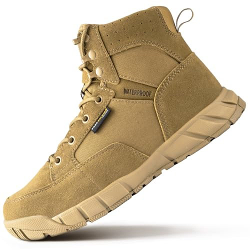 FREE SOLDIER Taktische Herrenstiefel 8 Zoll Leichte Kampfstiefel, Stivali Militari Uomo, Marrone Chiaro, 43 EU