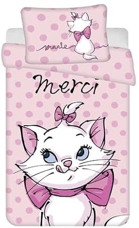 Jerry Fabrics Marie Aristocats Baby-Bettwäsche-Set 100% Baumwolle 'Merci' Design Kinderbett Bettbezug 100x135 cm und Kissenbezug 40x60 cm Rosa