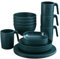BSTMOME Set di stoviglie in plastica, infrangibili e riutilizzabili, leggeri, tazze e ciotole, facili da pulire, ideali per casa, giardino, picnic, campeggio, attività all'aperto (verde scuro)