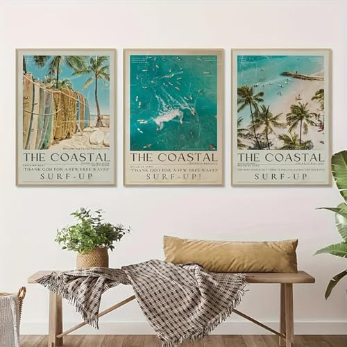 3 Premium Poster Set, Hawaii Style Poster Set Wandposter ohne Rahmen Meer, Strand, Strand, für Wohnzimmer, Esszimmer, Heimdekoration (50x70cm)