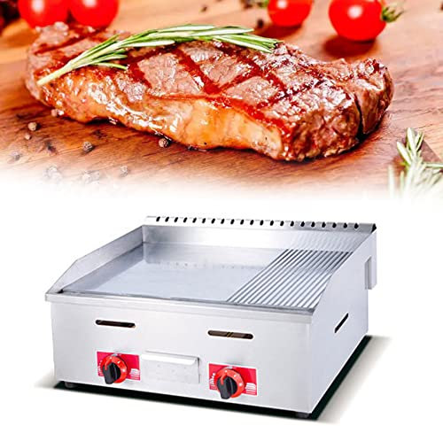 Gas Griddle LPG Commercial Stainless Steel Heavy Duty Restaurant Outdoor Griddle Gas Baking Plate Burger Grill Large Non-Stick Burners Flat Hot Plate and Can Cook for Medium to High Volumes718