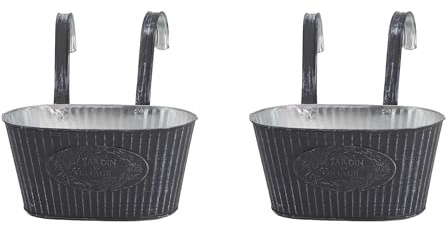 DARO DEKO Metall Hängetopf grau mit 2 Henkel 25 x 13cm - 2 Stück Blumentopf hängend Balkon Pflanz-Schale