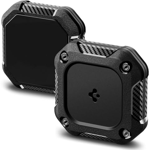 Spigen Tough Armor IP wasserdichte Hülle Kompatibel mit AirTag 2/1 (2026/2021) Kratzfest Case mit Doppelseitiges Klebeband für Alle Outdoor Aktivitäten - Schwarz
