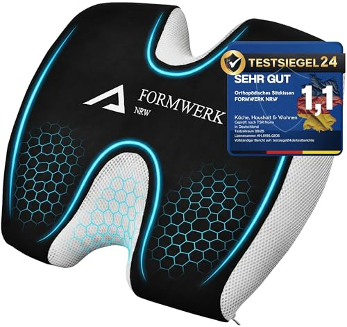 Orthopädisches Sitzkissen Bürostuhl & Homeoffice – Stützend & Formstabil | Doppelaussparung für Steißbein & Oberschenkel · Memory Foam · OEKO-TEX-100 · Testsieger 2025 · Schwarz