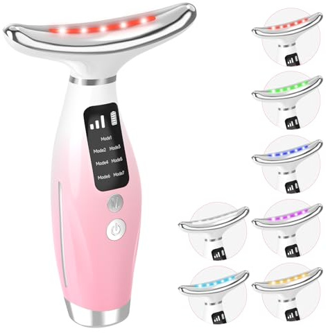 Face Massager, Face Toning Devices with 45±5°C for Electric Facial Device & Neck Massage, 3 Modes 7 Colors Anti-Wrinkle Face Device for Women Pink